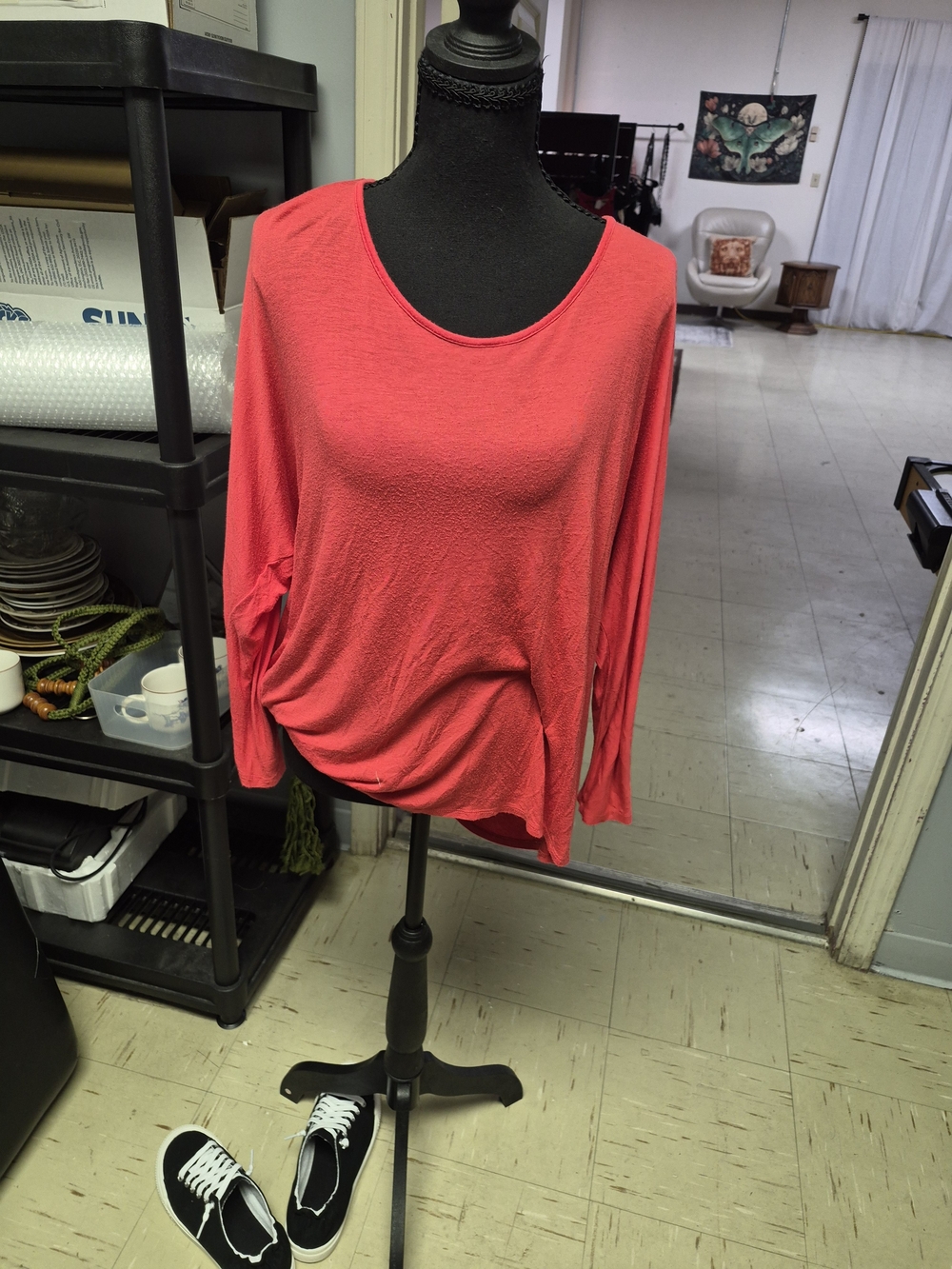 Caren Sport Coral Red Scoop Neck Long Sleeve Top